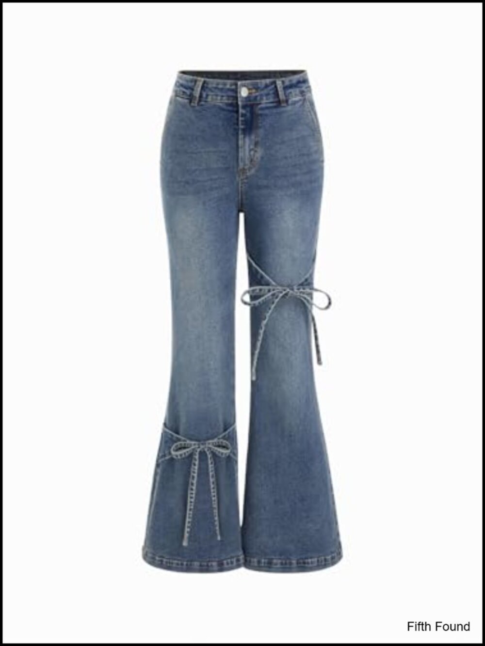 Y2K Bow Wide Leg Flare Jeans Mid Rise Stretch Denim Pockets